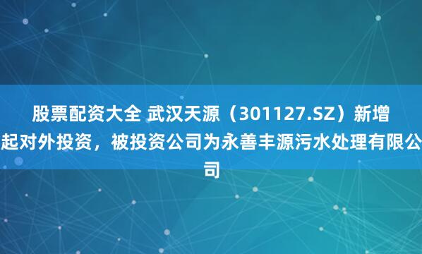 股票配资大全 武汉天源（301127.SZ）新增一起对外投资，被投资公司为永善丰源污水处理有限公司